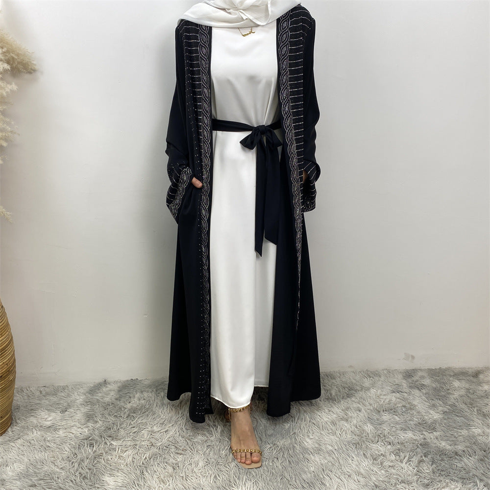 Fashion Middle East Hot Brick Abaya European And American Muslim Slim-Fit Cardigan 1421 With Pocket