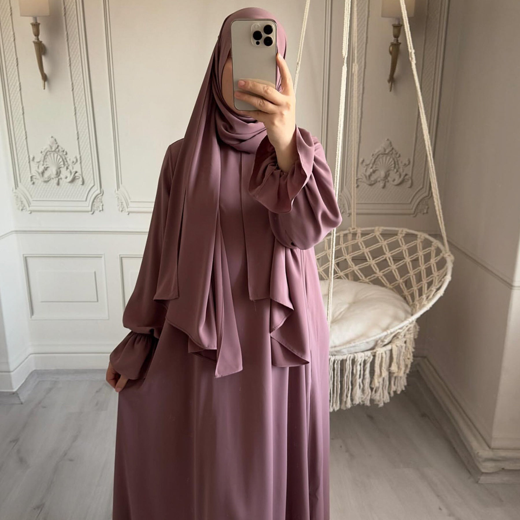 2024Loriya Middle East Dubai Turkey Tiktok AliExpress Solid Color Trumpet Sleeve Dress LR714