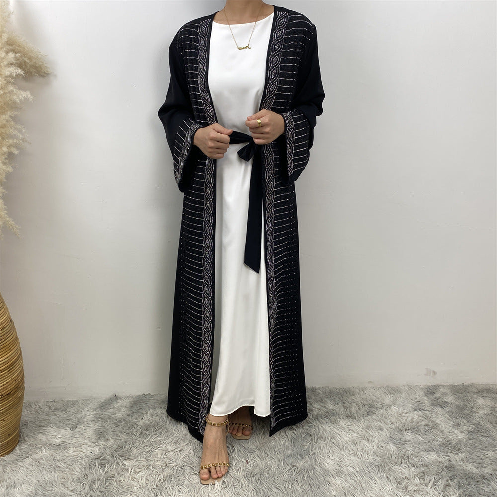 Fashion Middle East Hot Brick Abaya European And American Muslim Slim-Fit Cardigan 1421 With Pocket