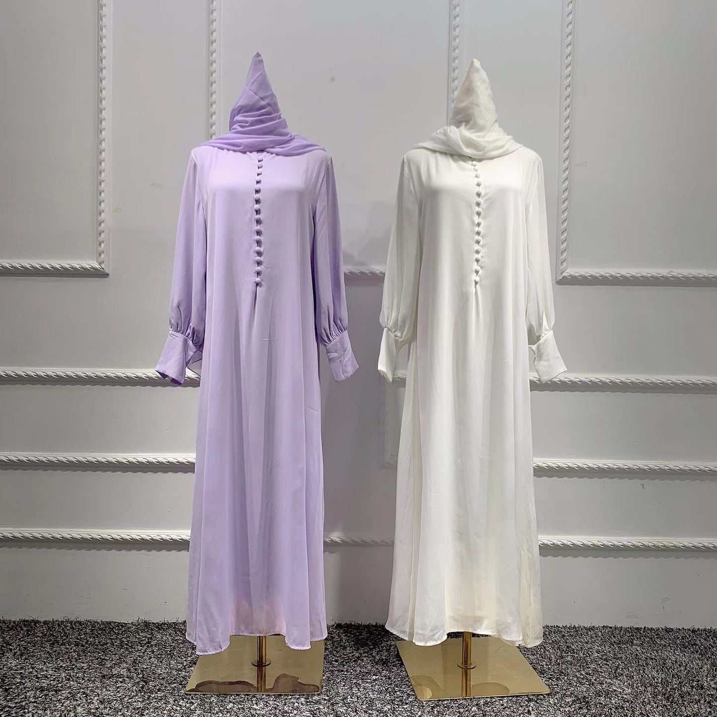 Spot Hot Sale Ethnic Long Sleeve Cotton Muslim Middle East Southeast Asia Four Seasons Universal Solid Color Dress ABAYA