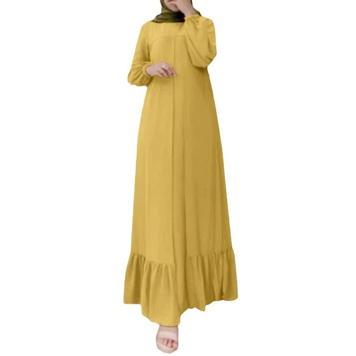 Middle East Muslim Southeast Asian Robe Cotton Linen Loose Elegant Long Sleeve Commuter Long Dress