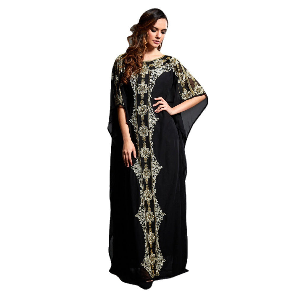 Cross-border New Women's Middle East Muslim Robe European And American Seaside Holiday Skirt Chiffon Printed Dress