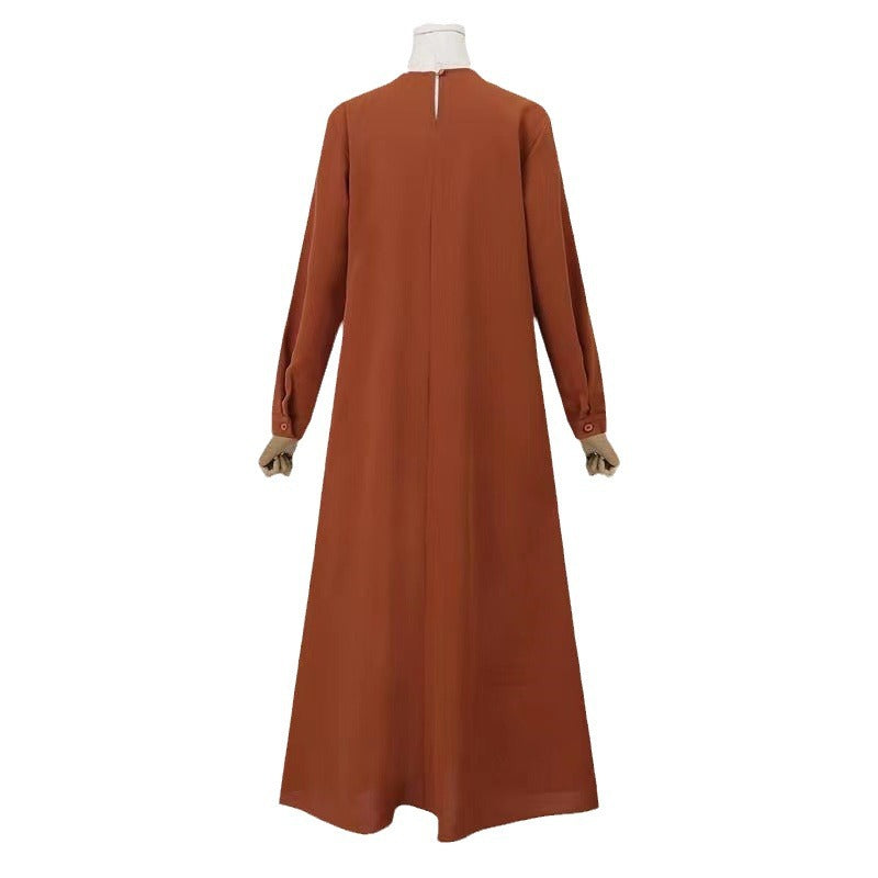 Middle Eastern Muslim Solid Color Loose Pullover Casual Elegant Long-sleeved Long Dress