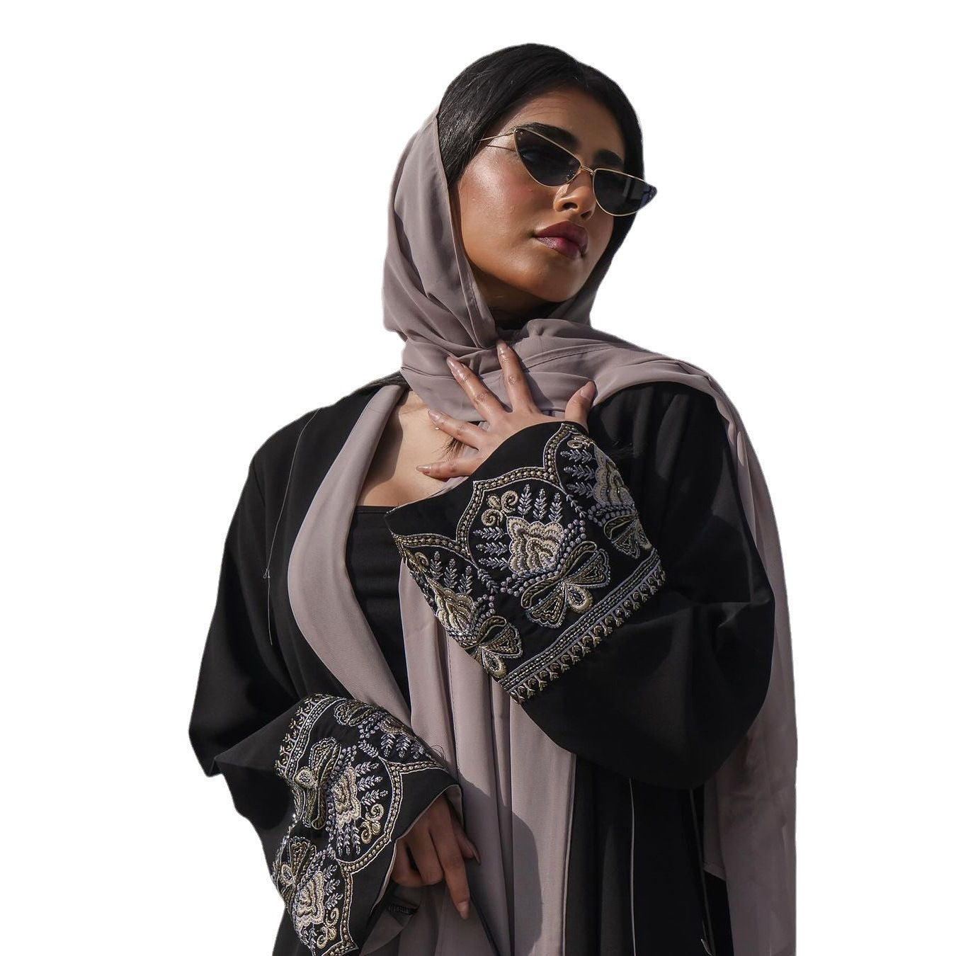 LN105 Muslim Fashion Embroidered Patchwork Abaya Outer Cardigan Trendy Ins Spring/Summer Dress Robe