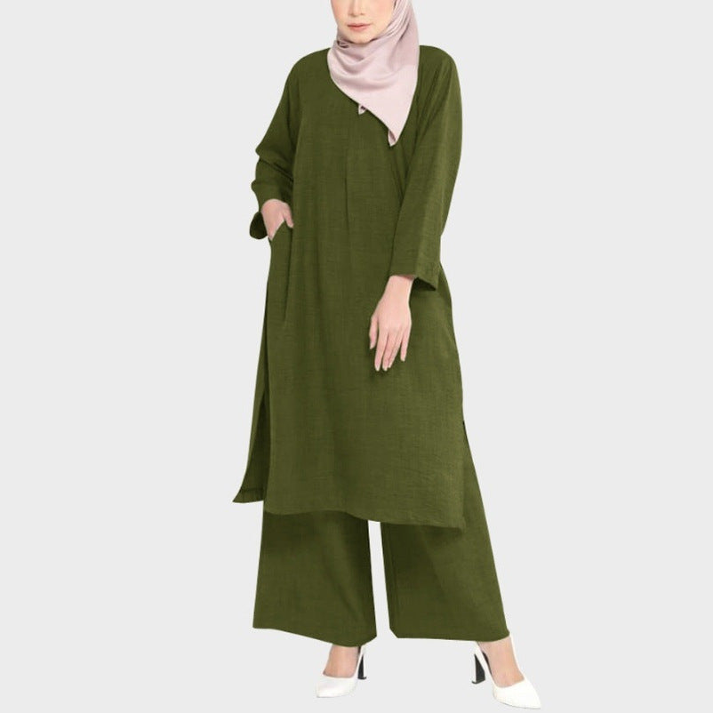 New Women&#039;s Long Sleeve Shirt And Trousers Suit 2024 Muslim Women&#039;s Arabic Style Commuter Temperament Two-piece Set