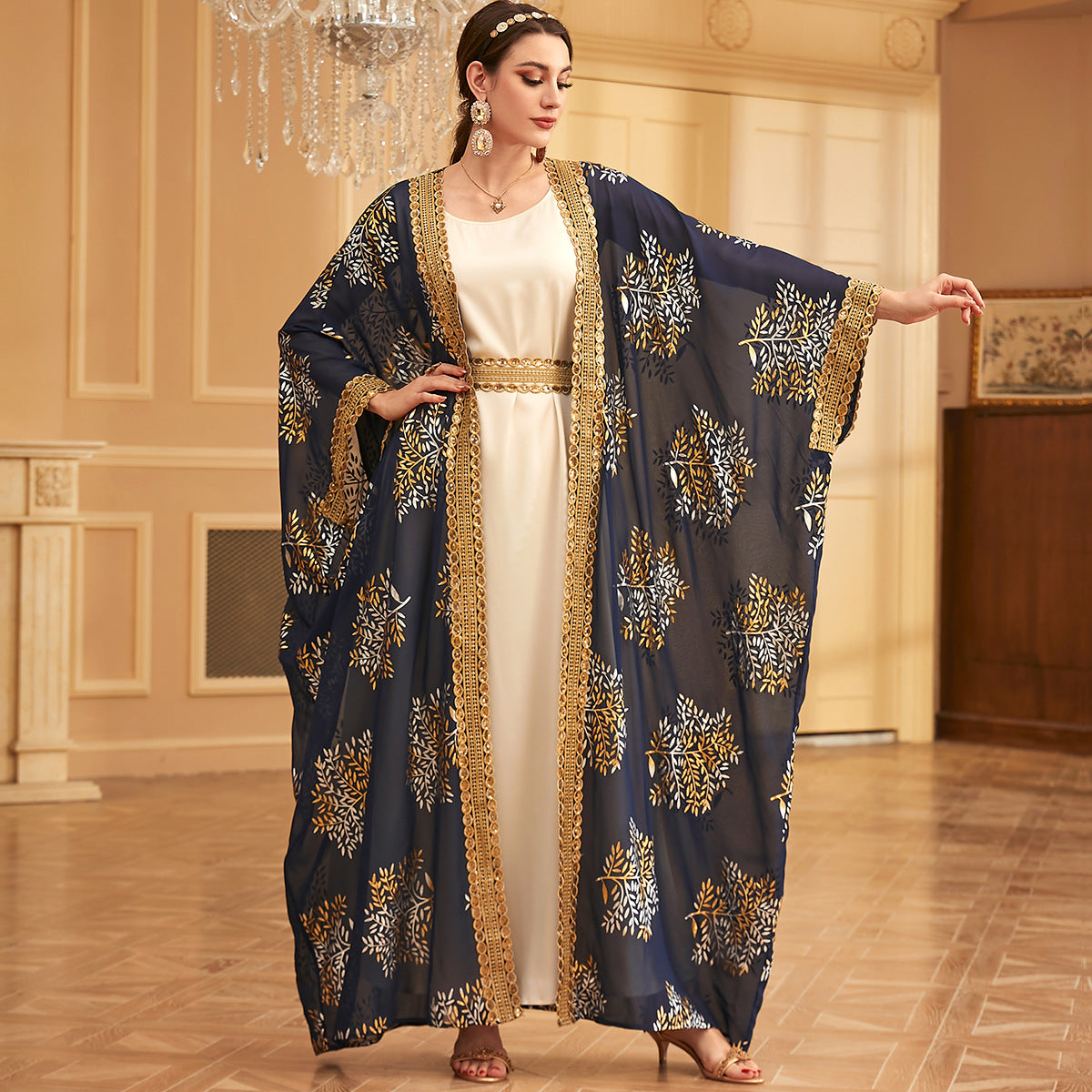 3911 Middle East Dubai Cross Border Arab Robe Fashion Bronzing Two-piece Dress