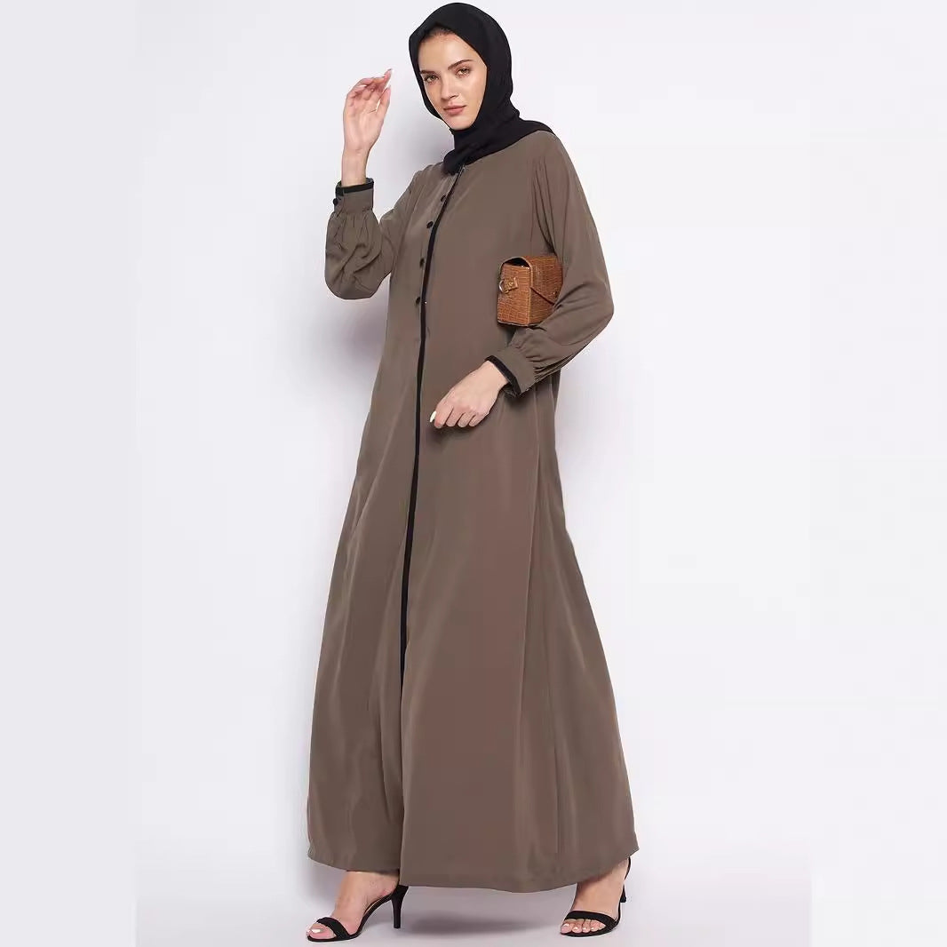 Middle East 2024 New Explosions Temperament Dogsome Muslim Plain Crewneck Robe Dress