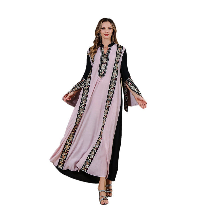 2024 In Stock Abaya Muslim Middle East Women's Clothing Dubai Foreign Trade Stitching Embroidery Robe Dress Wholesale