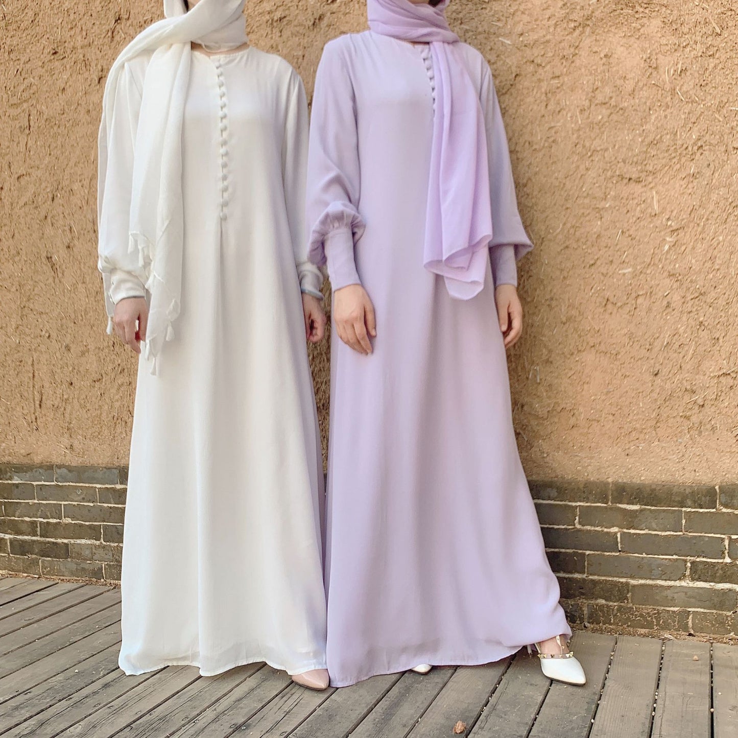 Spot Cross Border Dubai Muslim Women Dress Chiffon Long Sleeve Breasted Elegant Long Dress Muslim Abaya