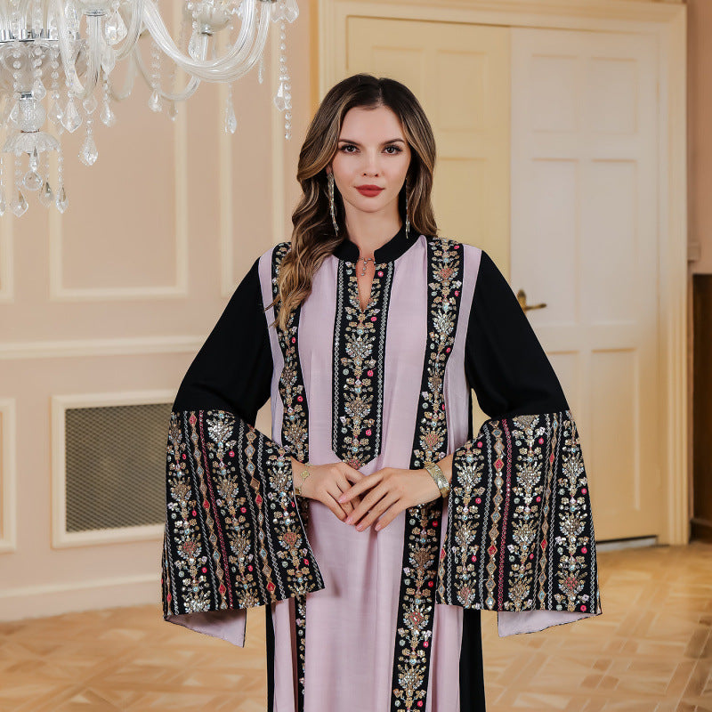 2024 In Stock Abaya Muslim Middle East Women's Clothing Dubai Foreign Trade Stitching Embroidery Robe Dress Wholesale