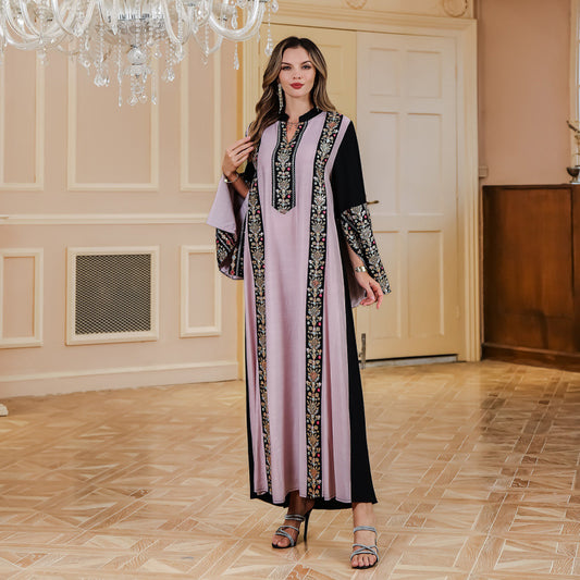 2024 In Stock Abaya Muslim Middle East Women's Clothing Dubai Foreign Trade Stitching Embroidery Robe Dress Wholesale