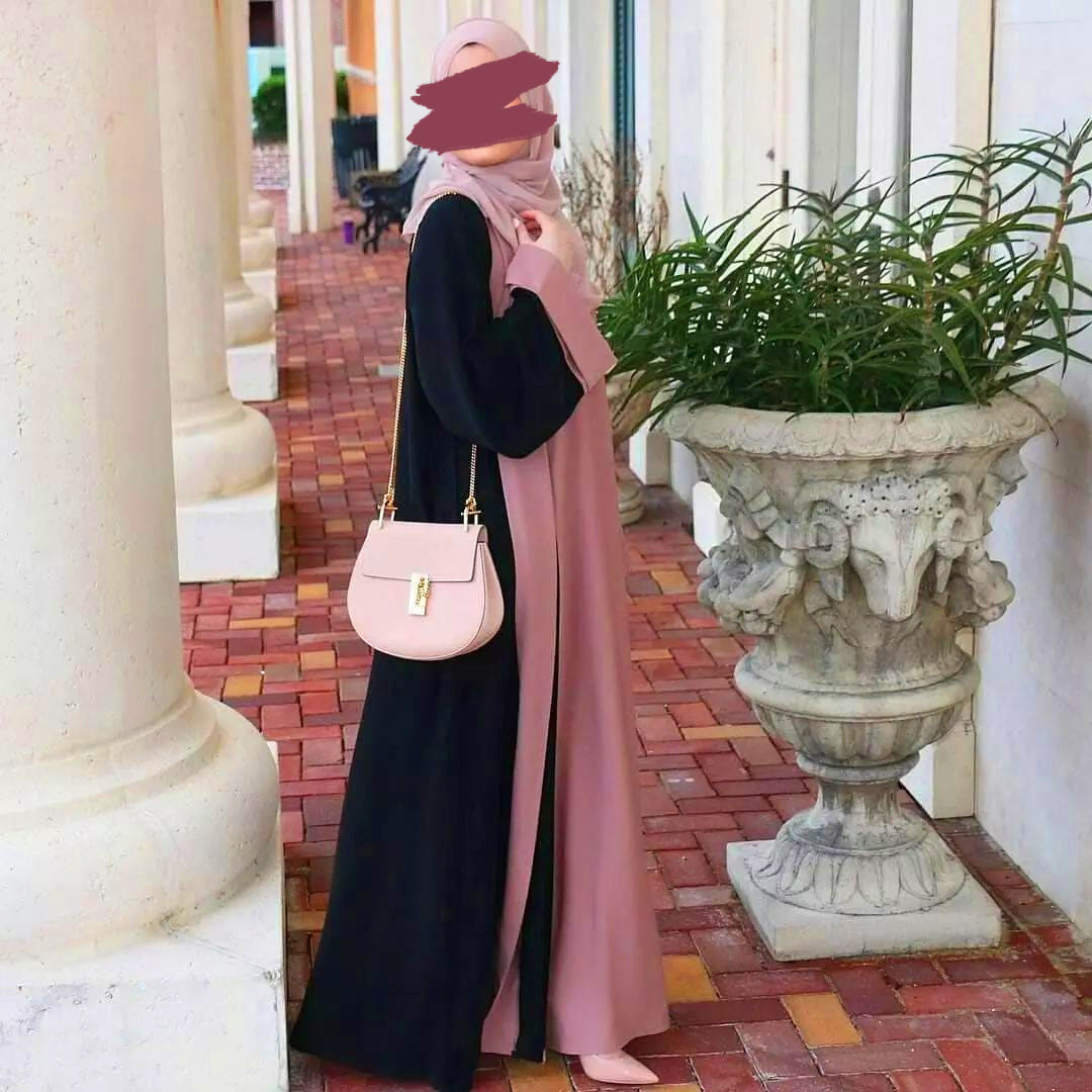 Fashion Muslim Abaya Cardigan Stitching Fake 2 Piece Dress