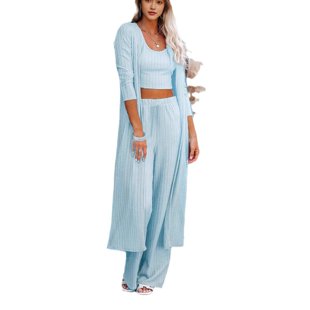 Middle East European And American Casual Suit Vest Trousers Robe Three-piece Set Autumn And Winter New Women's Home Clothes Pajamas