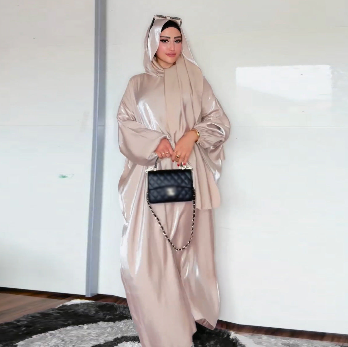 ST002 Cross Border Middle East Women Fashion Shiny Abaya Robe Dubai Muslim Robe New With Turban