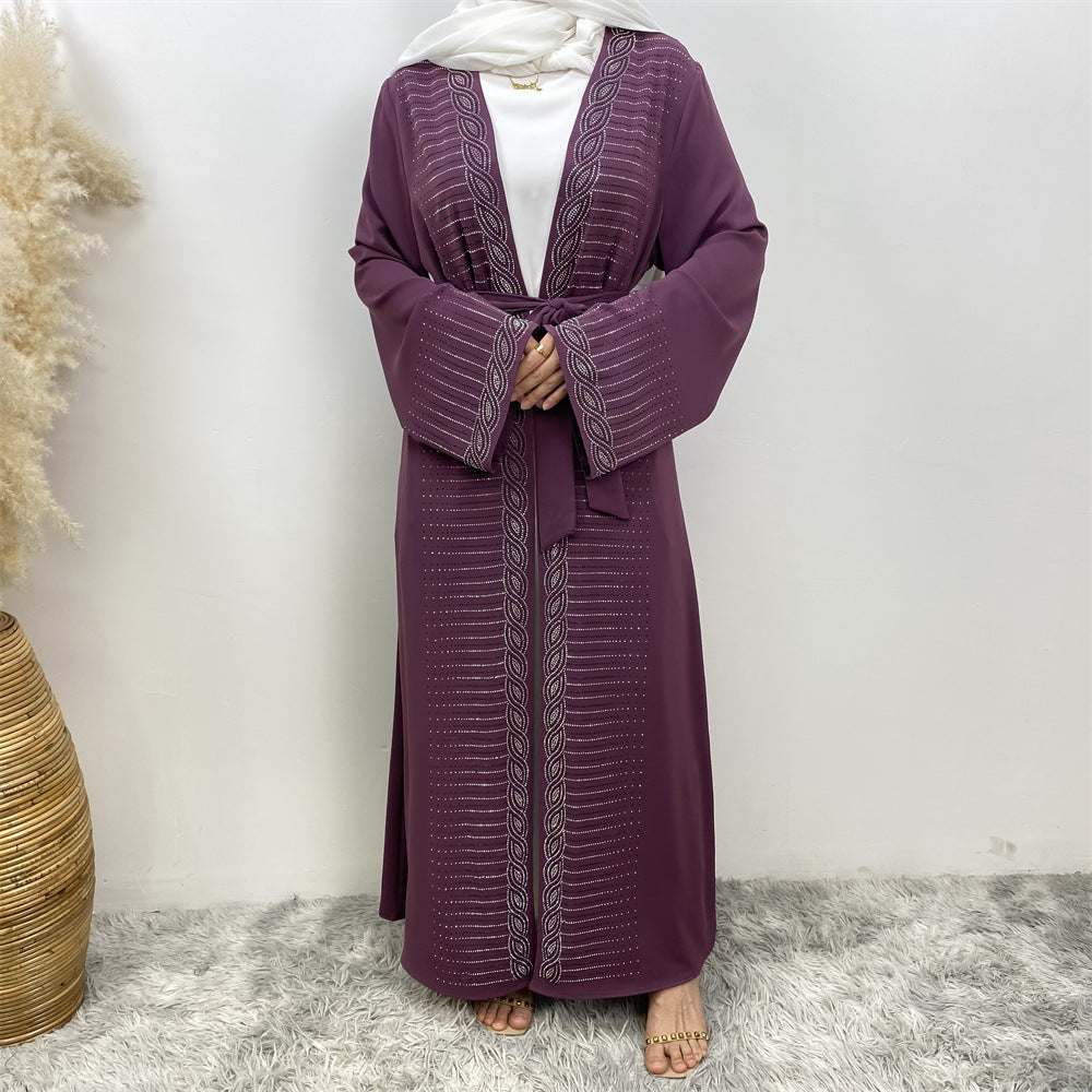 Fashion Middle East Hot Brick Abaya European And American Muslim Slim-Fit Cardigan 1421 With Pocket