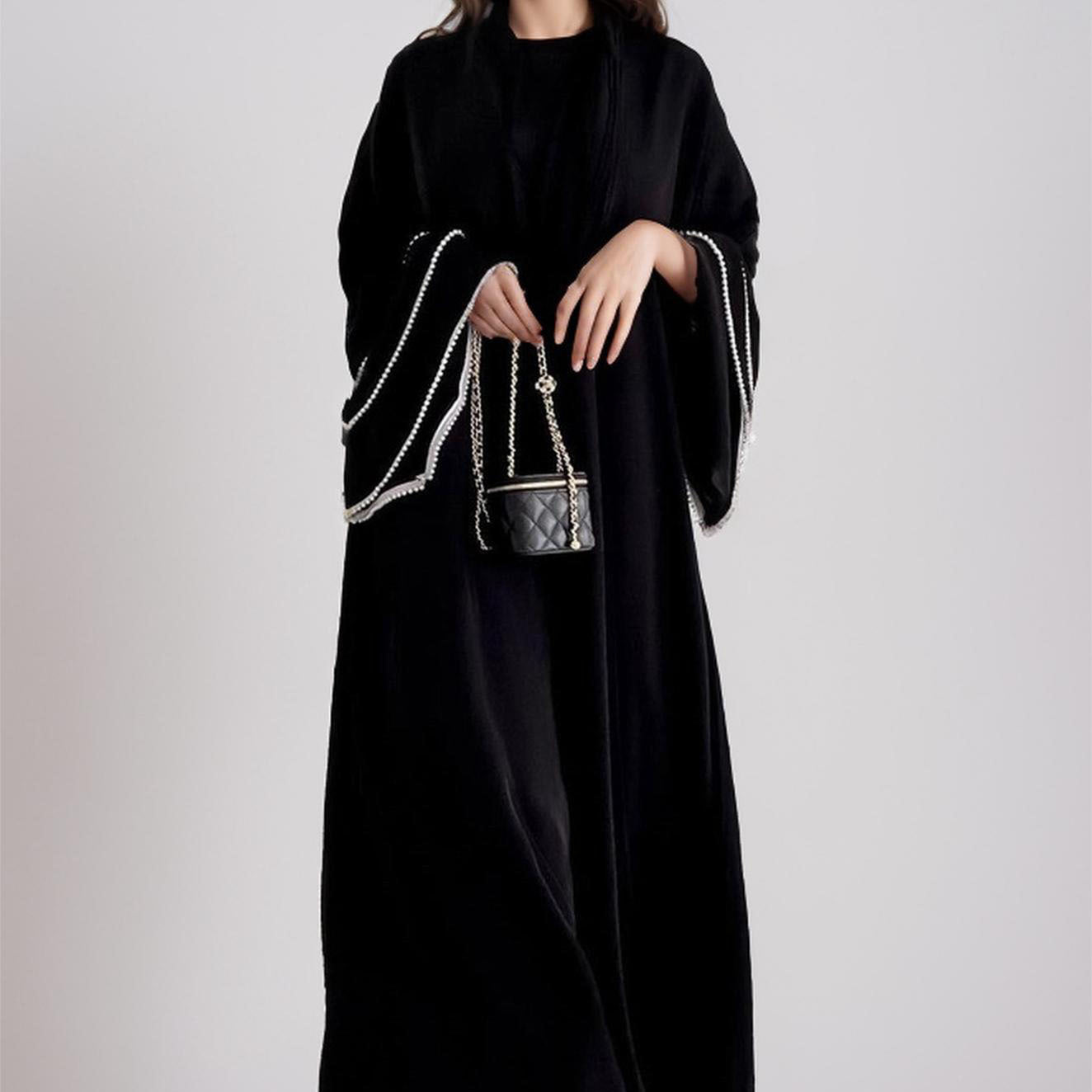 AliExpress Amazon Cross-border Trade Elegant Simple Women's Abaya Hand Embroidered Pearl Robe