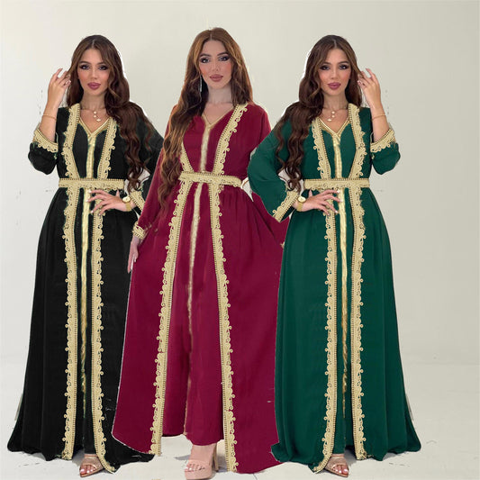 Middle East Cross-border Women's Clothing Wholesale Long Sleeve Two-piece Foreign Trade Dress Amazon Arabia Dubai Robes