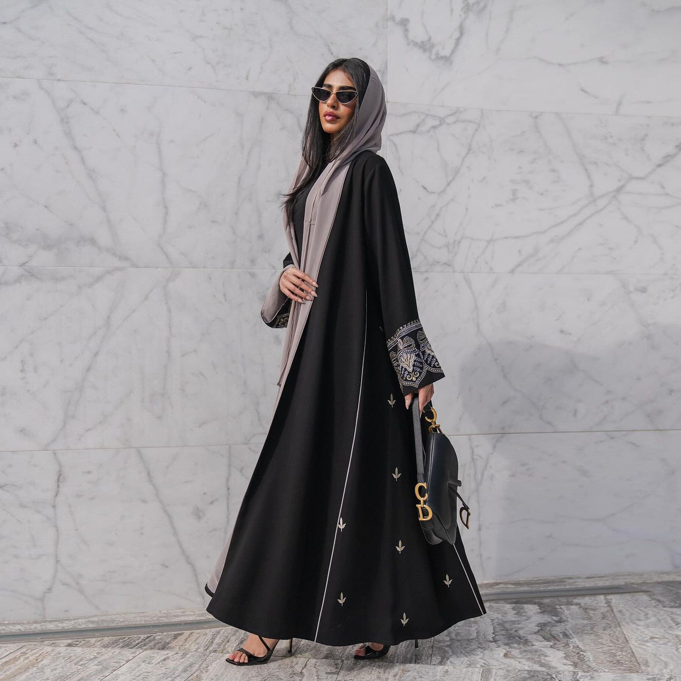 LN105 Muslim Fashion Embroidered Patchwork Abaya Outer Cardigan Trendy Ins Spring/Summer Dress Robe