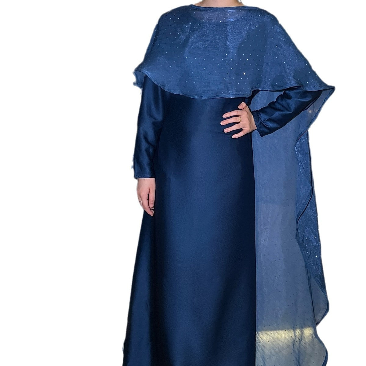 LY01 Cross Border Tiktok Women's Clothing Muslim Abaya Solid Color Rhinestone Shawl Two-Piece Robe Set