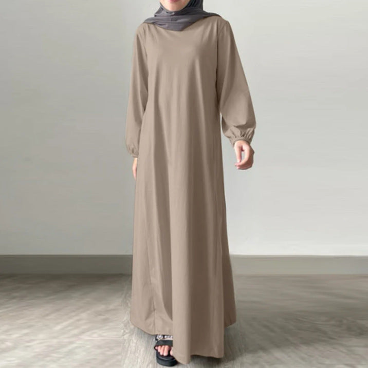 2024 New Middle East Muslim Southeast Asian Robe Solid Color Cotton Linen Loose Elegant Commuter Long Dress