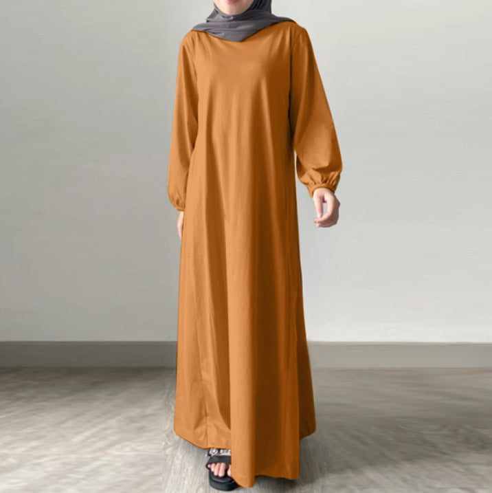 2024 New Middle East Muslim Southeast Asian Robe Solid Color Cotton Linen Loose Elegant Commuter Long Dress