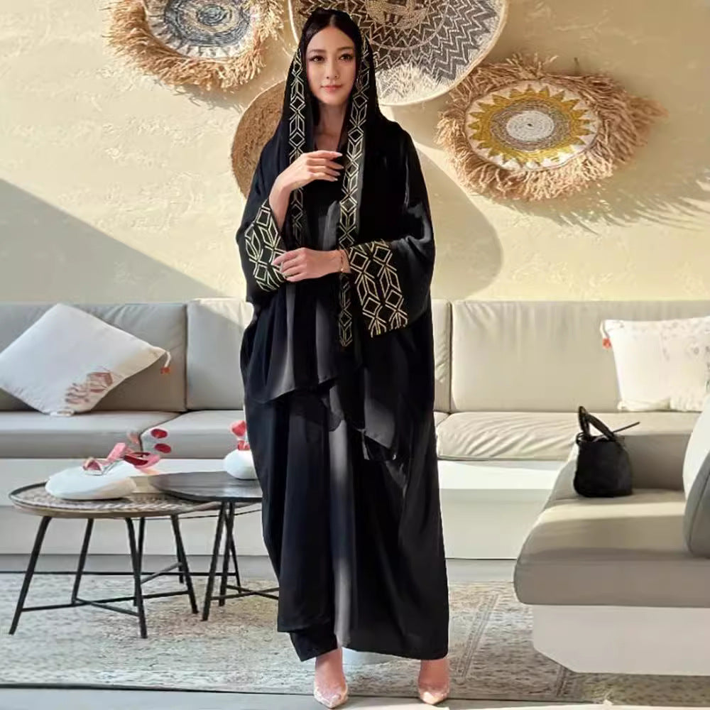 F419 Foreign Trade Cross-border E-commerce Independent Station Arab Embroidery Embroidered Robe Fashion Outer Wear Abaya Robe