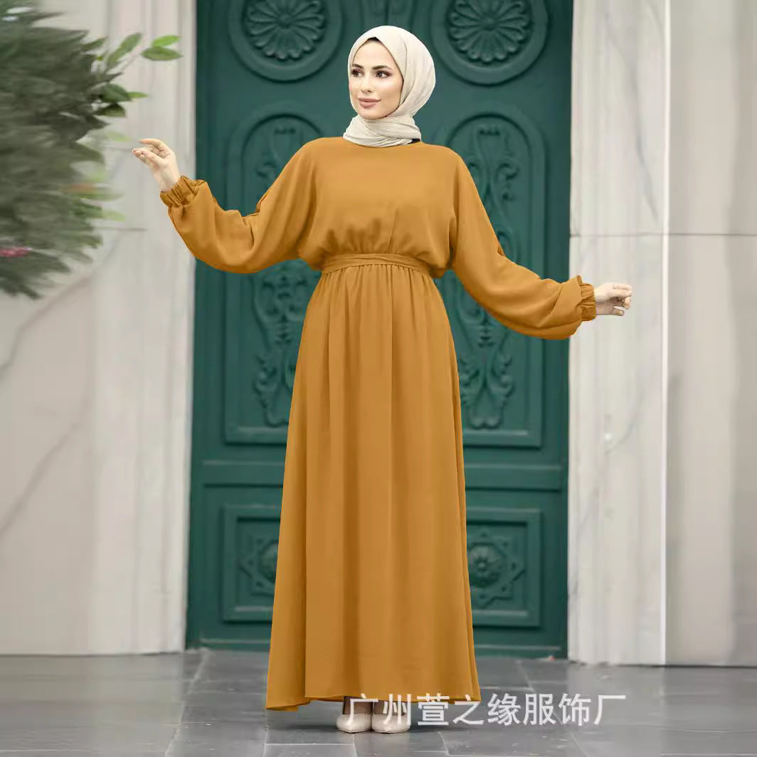 Muslim Middle Eastern Women Fashion Bat Sleeve Dress Abaya Long Dress Muslim Arab Dress Long Sleeve