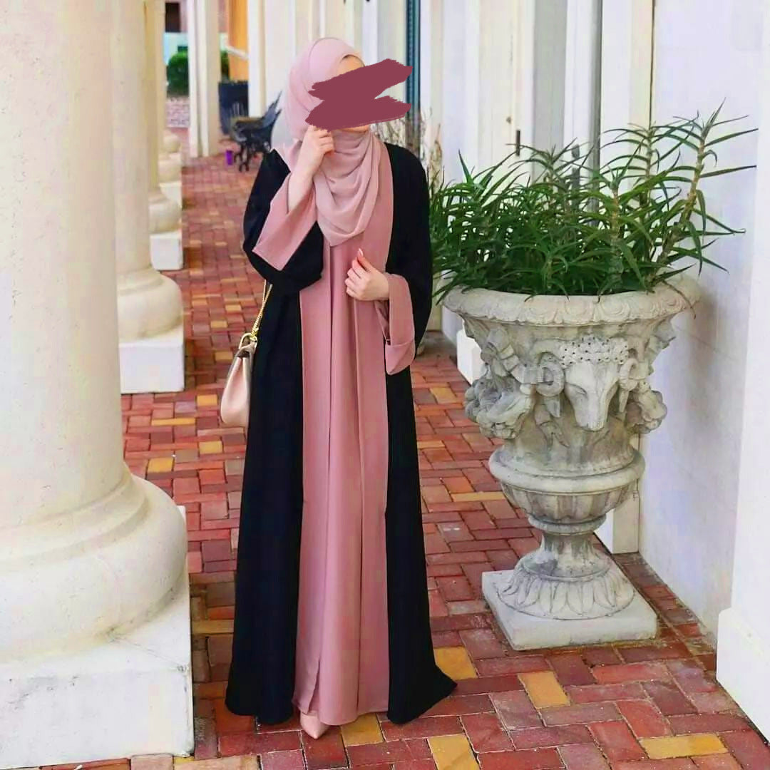 Fashion Muslim Abaya Cardigan Stitching Fake 2 Piece Dress