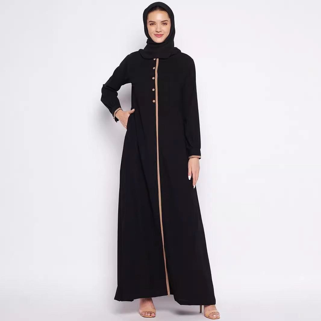 Middle East 2024 New Explosions Temperament Dogsome Muslim Plain Crewneck Robe Dress