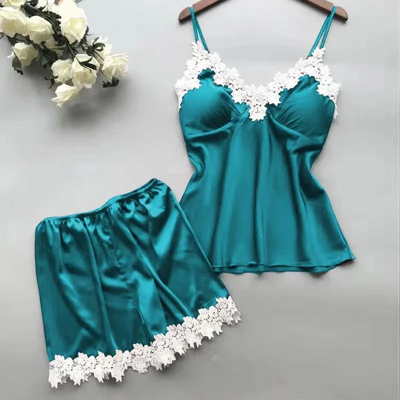 Women Clothing Sets Summer Plus Size Sexy Silk Pajamas Ladies Suspenders Nightdress Ice Silk Women Pajamas Female Home Service