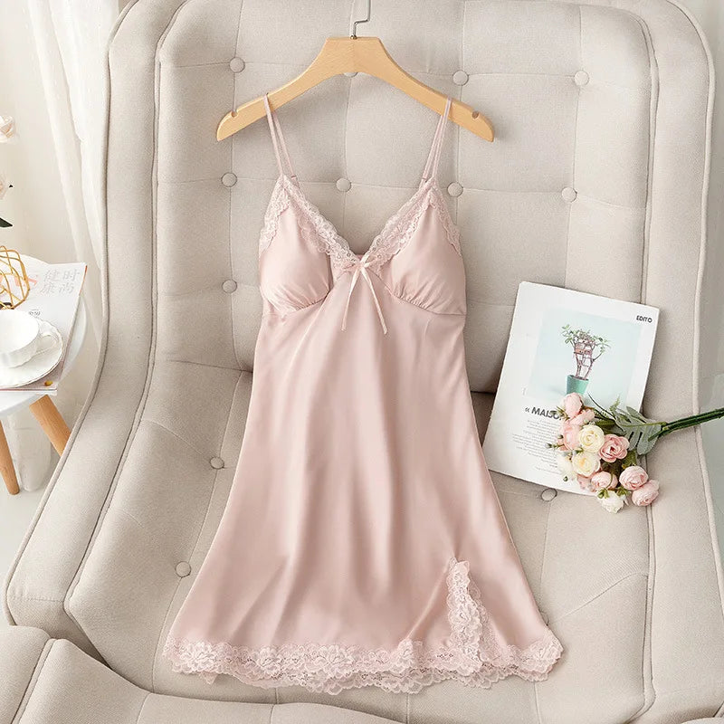 Female Nightdress Sexy Backless Spaghetti Strap Nightgown Sleepwear Spring Summer Nightwear Loose Silk Satin Home Dress Lingerie