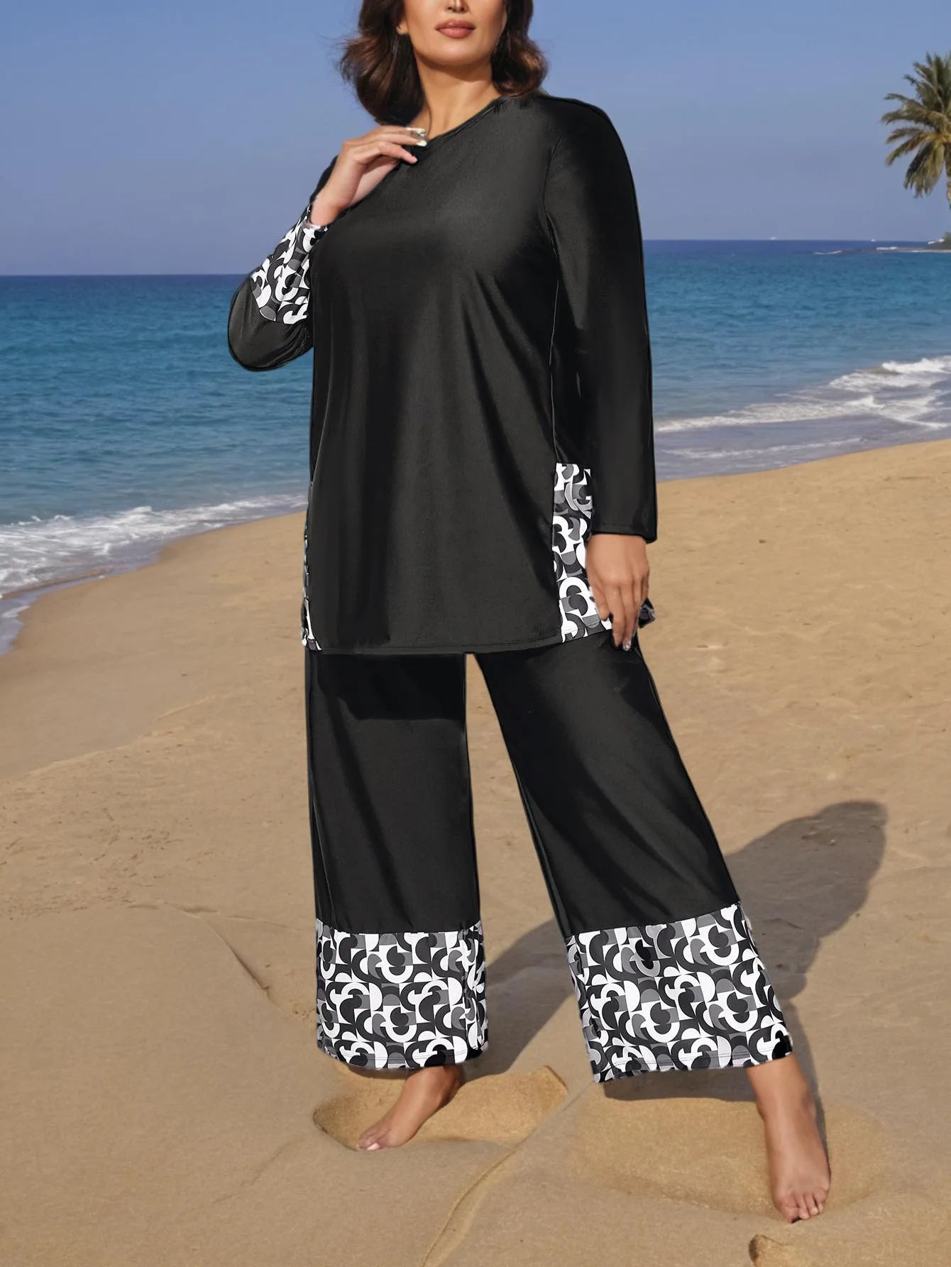 Women Muslim Swimwear Maple Leaf Printing Lslamic Clothes Hijab Long Sleeves Sport Swimsuit Burkinis Bathing Suit Abaya