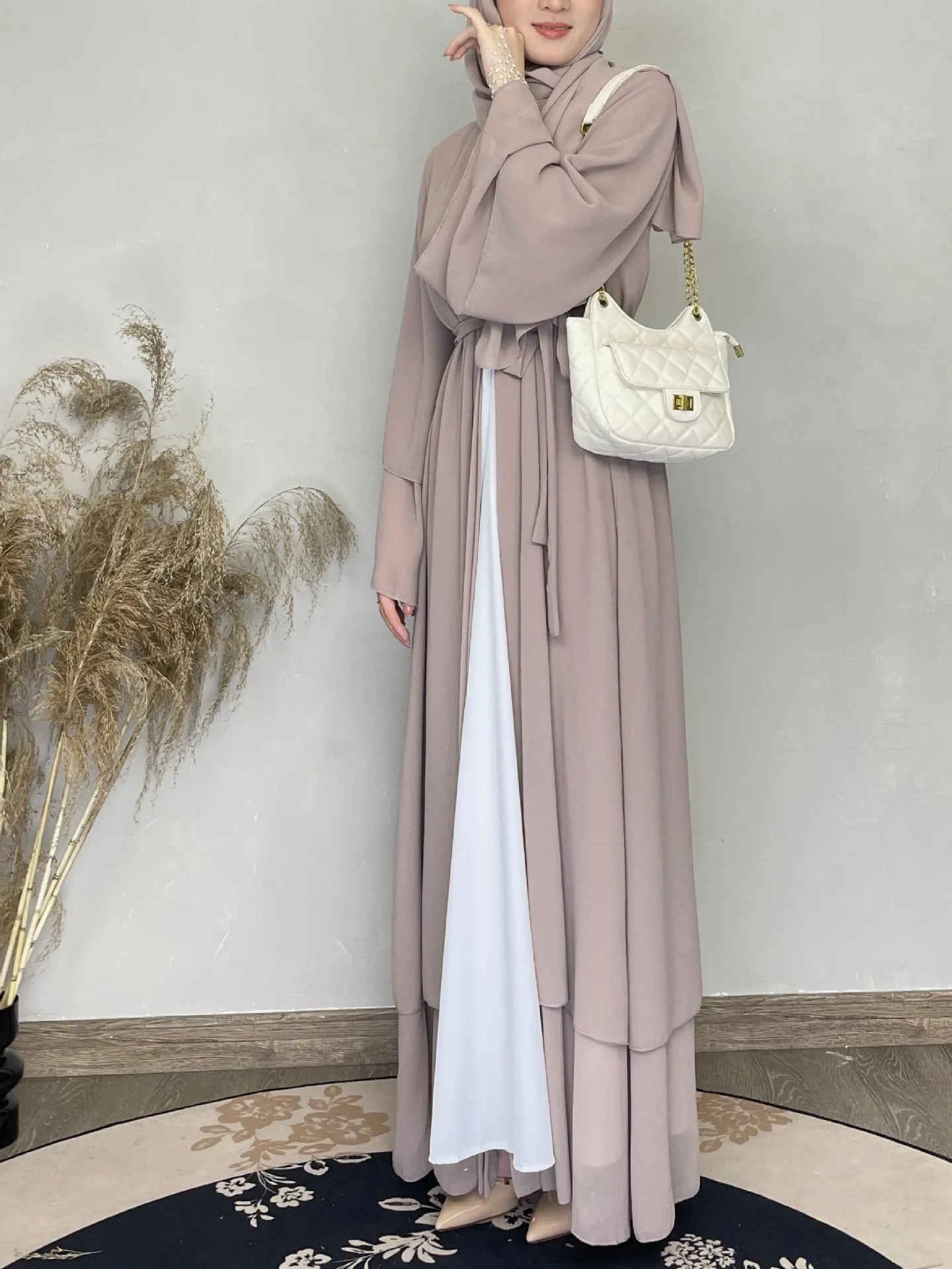 Women Eid Muslim Sets Two Pieces Ruffles Sleeve Long Robe Cardigan Arab Dubai Abaya Musulman Ensemble Solid Vestidos Abayas