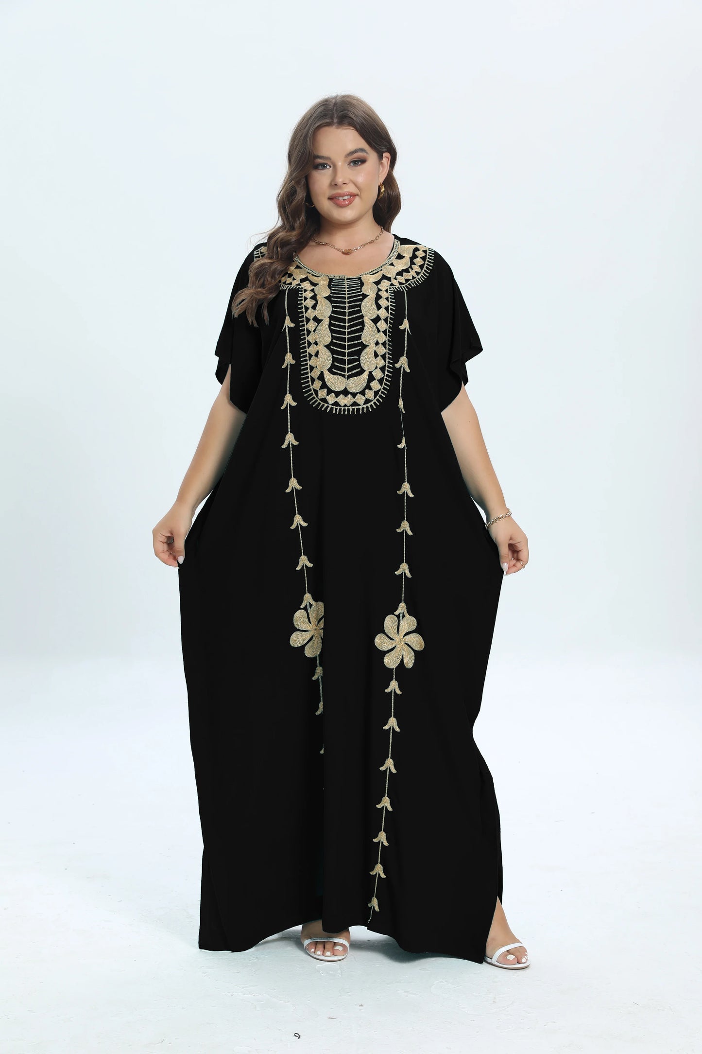 African Plus Size Dashiki Cotton Traditional Dress Abaya For Womens Moroccan Loose For Women's Kaftan Short Sleeve Cover up