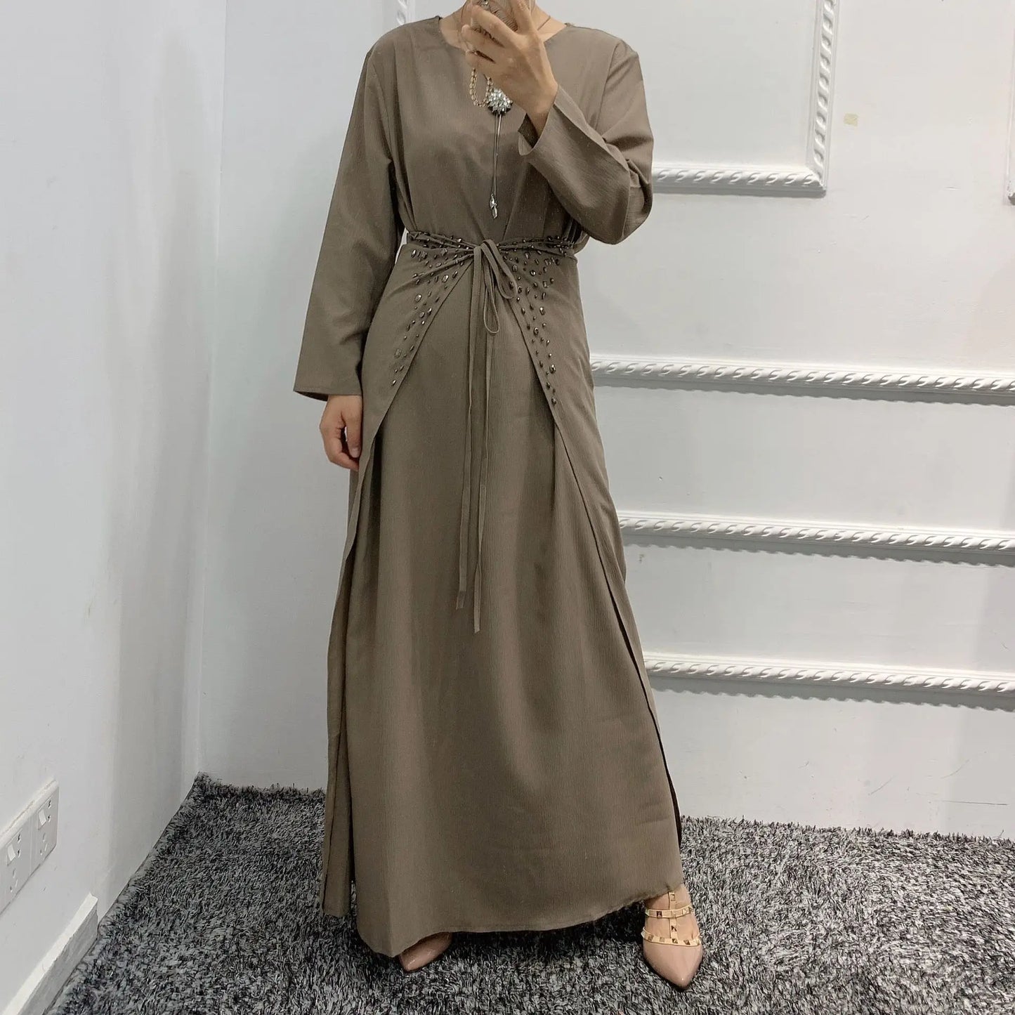 Fashion Muslim Kimono Abaya Cardigan Ramadan Dubai Turkey Eid Dress Sets for Women Islamic 2 Piece Sets Womens Outfits