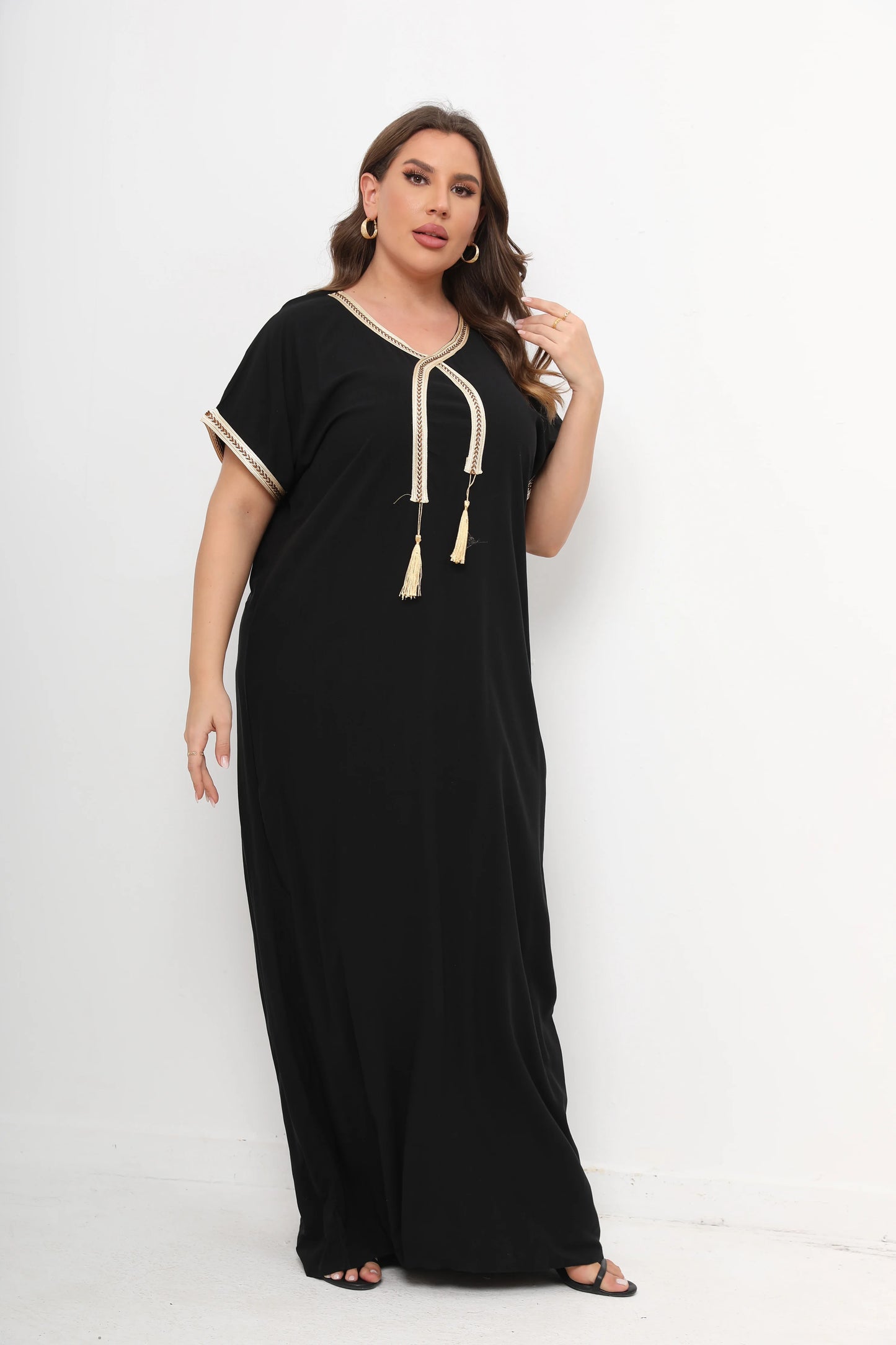 New Style African Abayas  Plus Size Moroccan For Women 100% Cotton O-neck Jilbab Kaftan Loose Dress Short Sleeves  Cover up