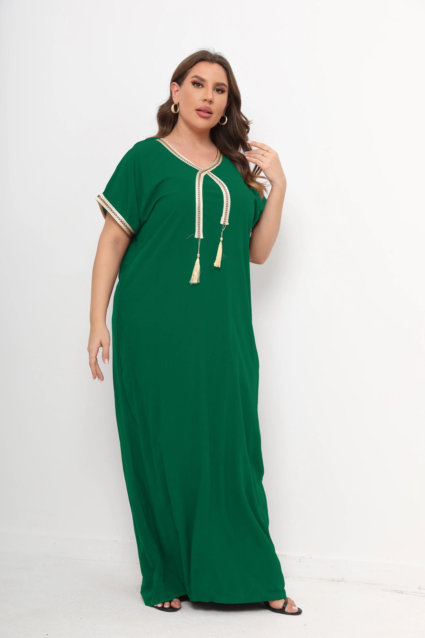 New Style African Abayas  Plus Size Moroccan For Women 100% Cotton O-neck Jilbab Kaftan Loose Dress Short Sleeves  Cover up