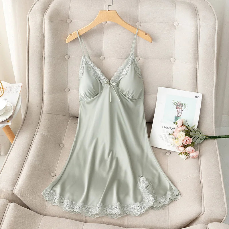 Female Nightdress Sexy Backless Spaghetti Strap Nightgown Sleepwear Spring Summer Nightwear Loose Silk Satin Home Dress Lingerie