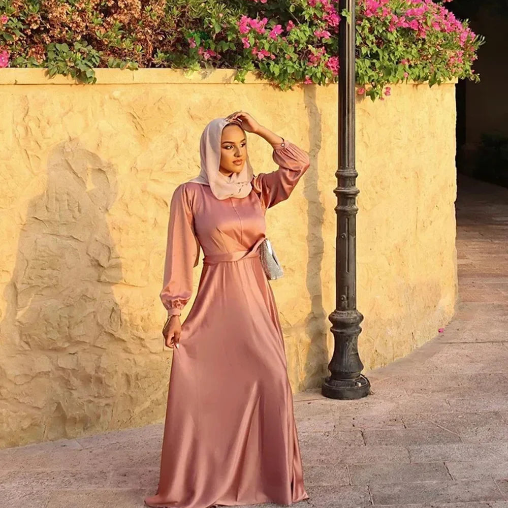 Summer Satin Abaya for Women Muslim Wrap Hijab Dress Eid Ramadan Abayas Dubai African Dresses Turkey Islamic Modest Kaftan Robe