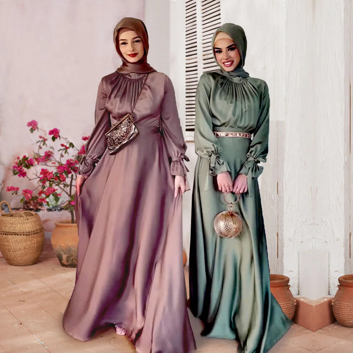 Ramadan Eid Fashion Muslim Dress Silky Soft Robe Musulmane Abaya Elegant Silky Muslim Arab Worship Service Clothing WY1461