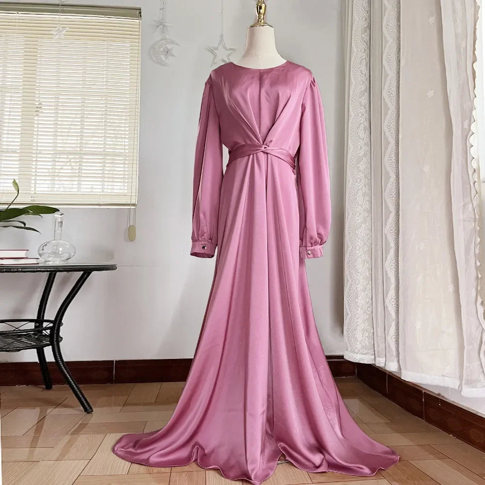 Summer Satin Abaya Hijab Muslim Wrap Dress Eid Mubarak African Dresses for Women Dubai Abayas Turkey Islamic Modest Kaftan Robe