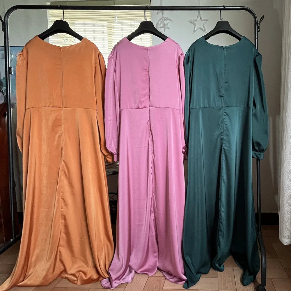 Eid Muslim Solid Color Robe Ankle Dress Abaya Women Party Dresses Ramadan Abayas Caftan Kaftan Elegant Vestidos Jalabiya