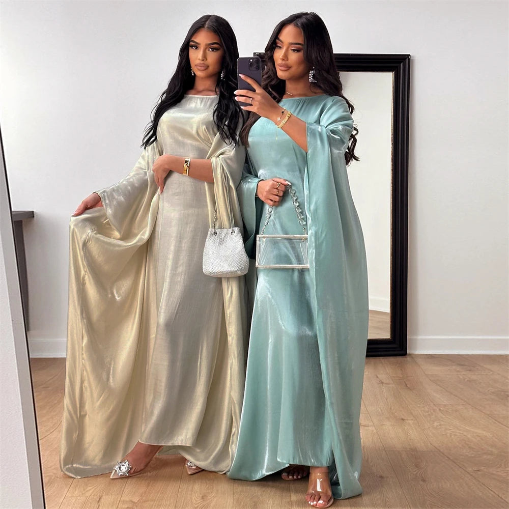 ramadan Eid Abayas For Women Modest Fashion Shimmer Batwing Satin Abaya Dubai Luxury 2024 Muslim Kaftan Dress Kebaya Vestidos