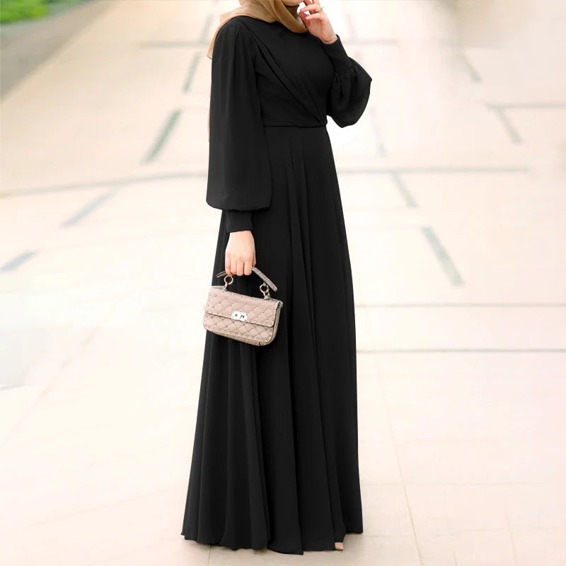 Women Spring Sundress ZANZEA Fashion Solid Muslim Dress Casual Abaya Marocain Turkish Robe Femme Lantern Sleeve Maxi Vestidos