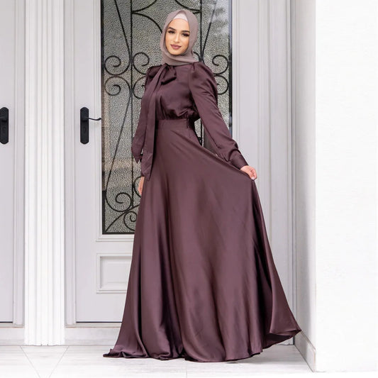 Eid Ramadan Dubai Muslim Turkish Satin Abaya Jalabiya Women Moroccan Caftan Party Maxi Dress Arab Kaftan Ribbon Robe Gown Abayas