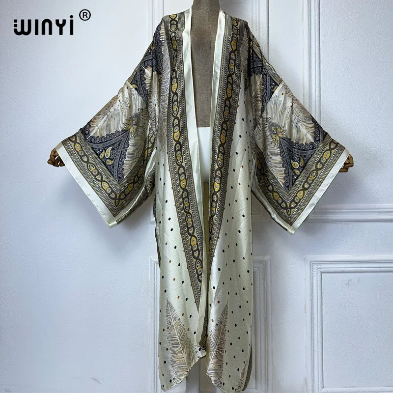 WINYI kimono boho print cardigan Women elegant Maxi sexy beach outfits kaftan dresses womens cover-ups africa clothing abaya