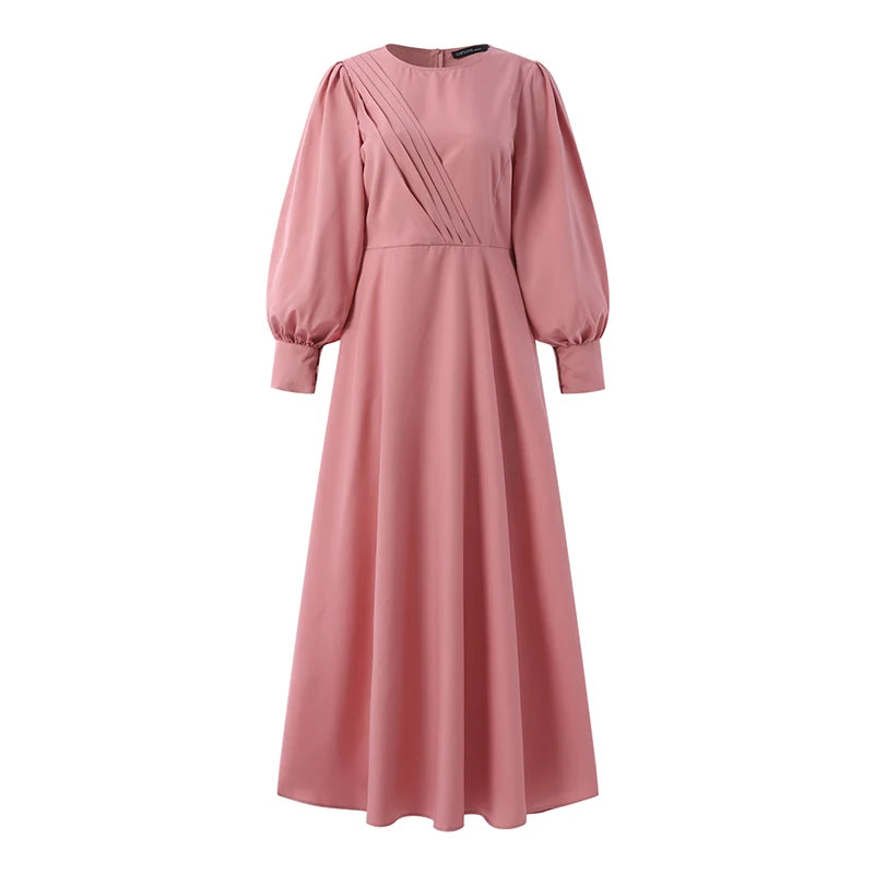 Women Spring Sundress ZANZEA Fashion Solid Muslim Dress Casual Abaya Marocain Turkish Robe Femme Lantern Sleeve Maxi Vestidos