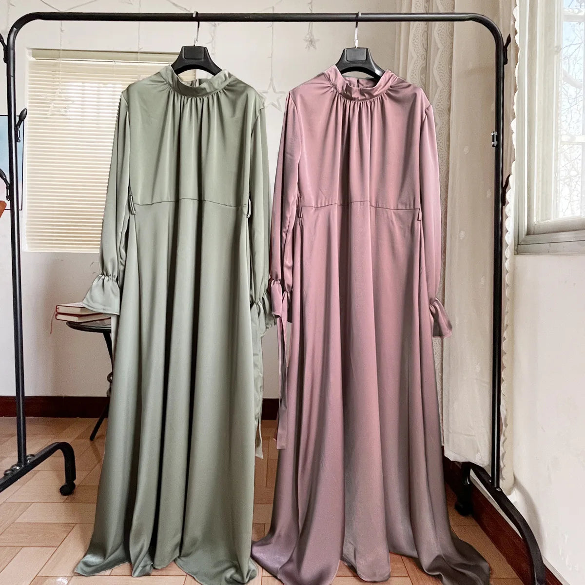 Eid Abaya Dubai Muslim Dress Women Saudi Arab Turkey Silk Lace-up Party Dresses Ramadan Islam Abayas Belt Vestidos Caftan Kaftan