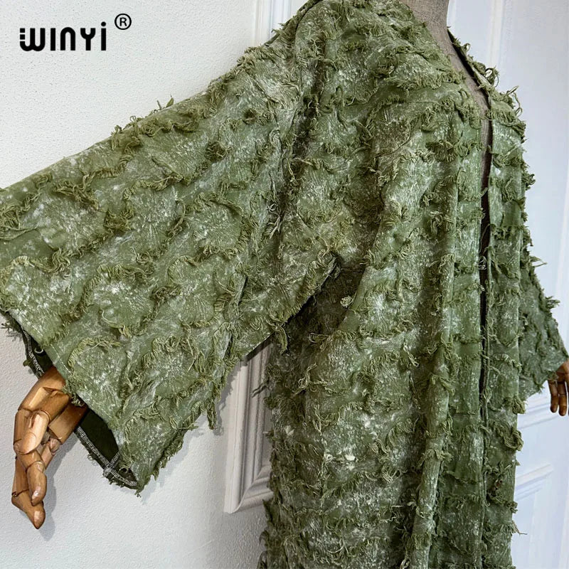 WINYI cotton Waste soil wind tie-dyed cardigan for women OverCoat elegant kimono long down coat kimono maxi dress open abaya