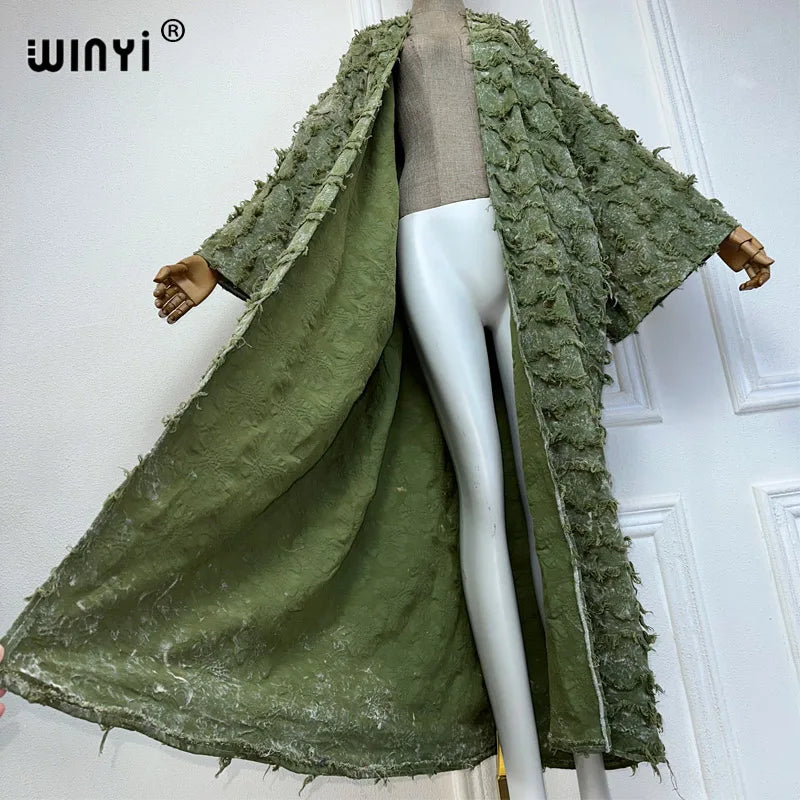 WINYI cotton Waste soil wind tie-dyed cardigan for women OverCoat elegant kimono long down coat kimono maxi dress open abaya